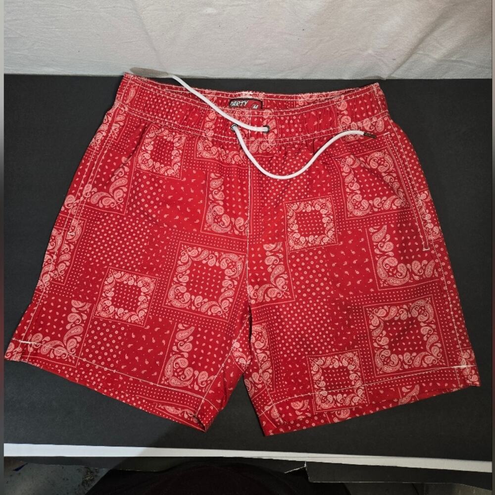 Party Sharks Red Bandana Print Swimming Trunks Size Medium RETRO Y2K